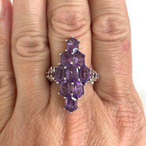 Sterling Silver 925 STS Multi Gemstone Amethyst & Garnet Statement Ring Sz 9
